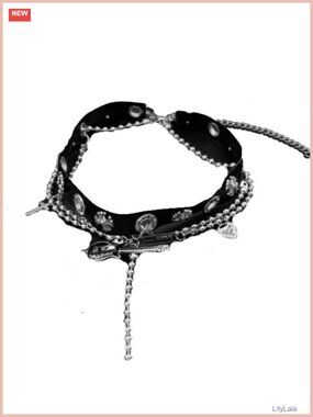 Punk Choker Necklace with Cross & Guitar Pick Charms